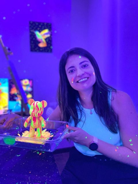 Barcelona: Bear-brick Fluorescent Painting | Wine and Art - Turning a blank Bearbrick into your own artwork