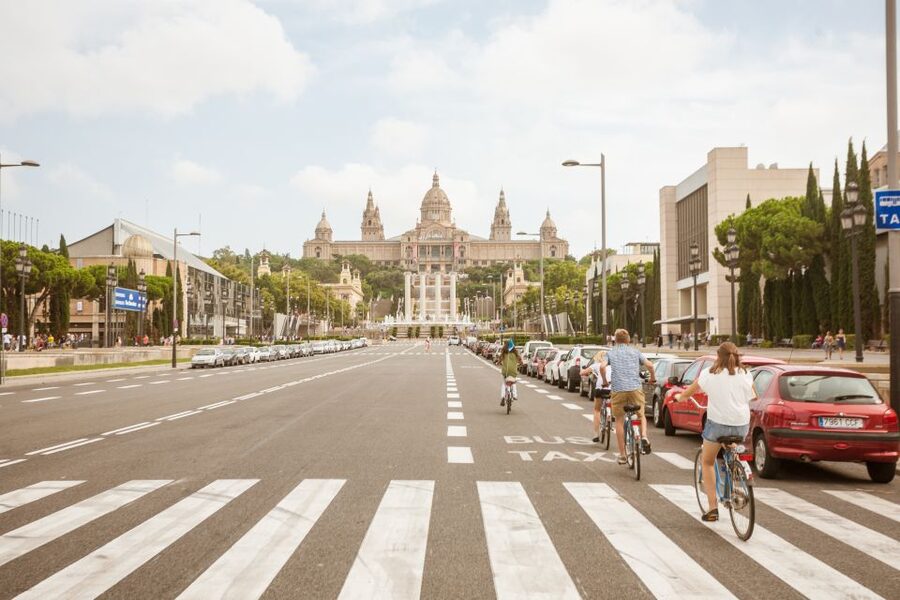Barcelona Montjuic Three-Hour Bike Tour - Plaza de España and the road to Montjuïc