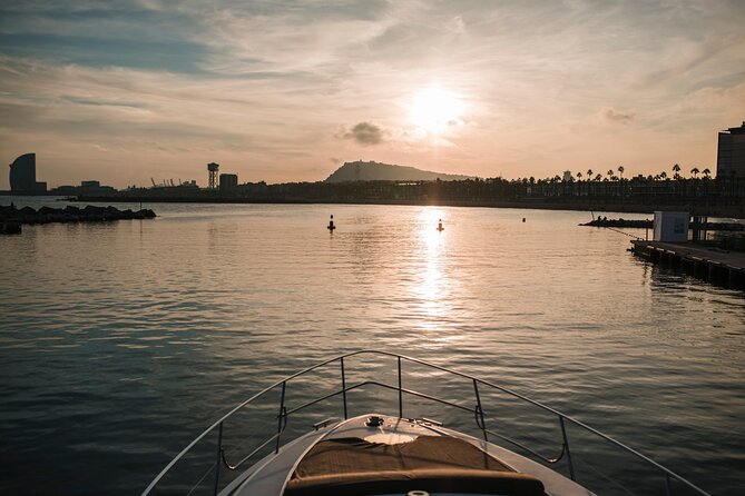 Barcelona Private Luxury Motor Yacht Sunset Cruise with Drinks - Leaving Port Olimpic With Barcelona Behind You