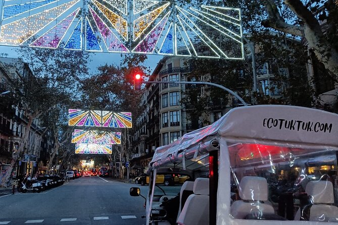 Christmas Lights Tour of Barcelona in Private Eco Tuk Tuk - Paseo de San Juan and the route toward the Arc de Triomf