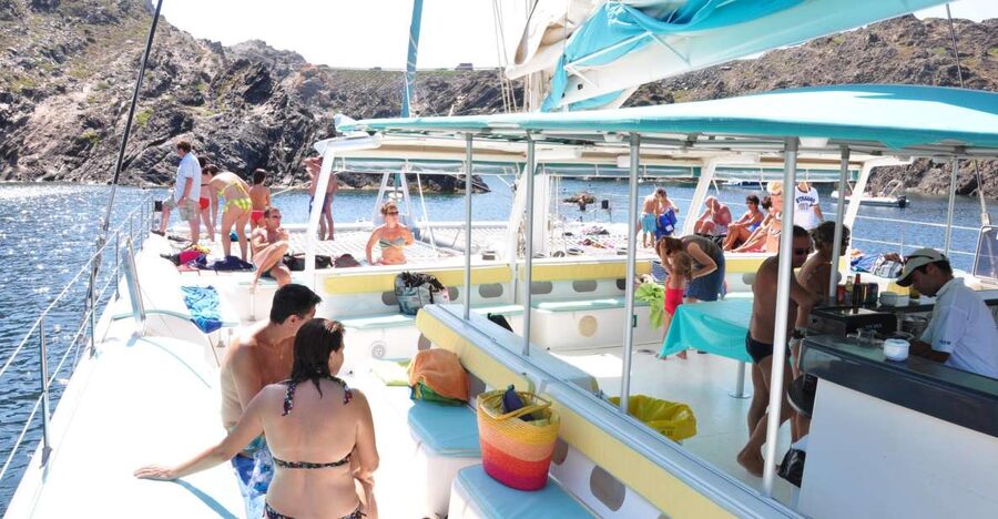 From Roses: Catamaran Cruise Cap Norfeu - Cadaqués - Passing Cap Norfeu and Cala Jòncols