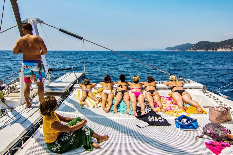 Lloret de Mar: Catamaran Sailing Cruise with BBQ and Drinks - A straightforward BBQ after the boat drops anchor