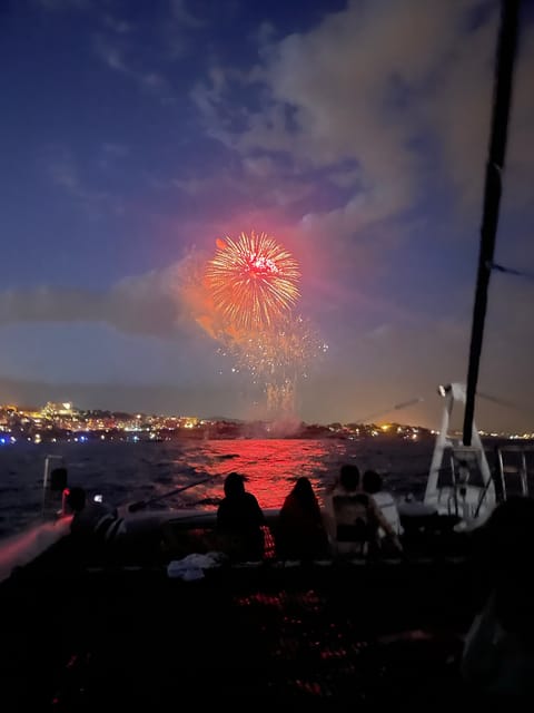 Salou's Fireworks 15th August Sail Catamaran - Waiting at sea with cava and Catalan cake